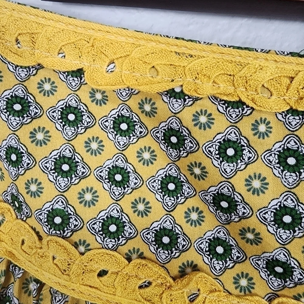 Khaki Krew Boho Yellow Green Coastal Cowgirl Skirt Size L